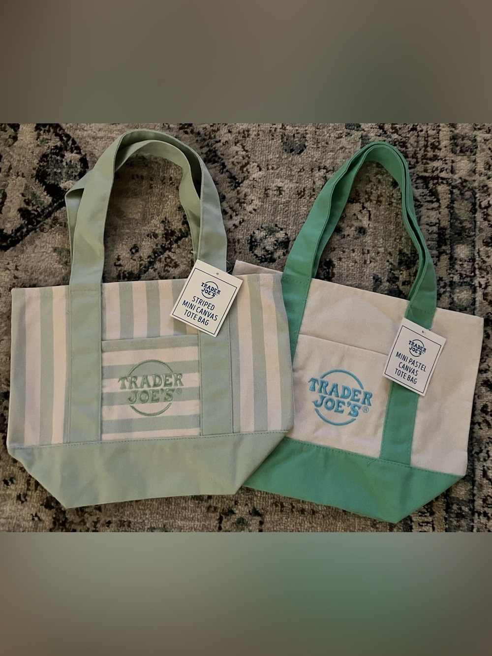 Trader Joe’s Striped Mini Canvas Tote Bag  & Mini Pastel Canvas Tote Bag